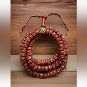 Vintage & Reddish Tibetan Yak Bone Rosary Prayer Mala For Meditation,Prayer32”in